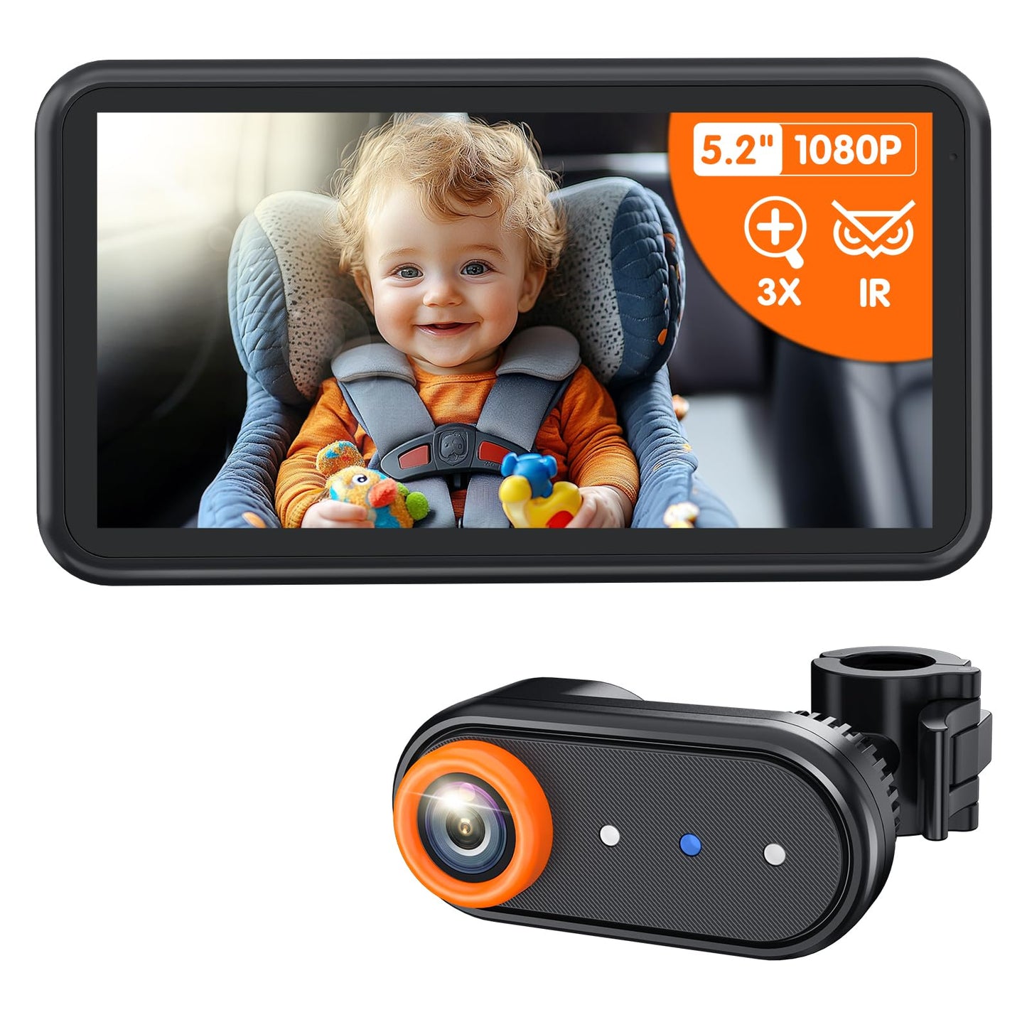 Baby Car Camera – 3X Zoom Rear-Facing View Monitor