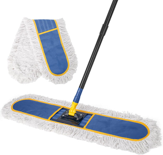 KeFanta 36" Commercial Dust Mops for Floor Cleaning,Industrial Dry Mop with Heavy Duty Long Handle,Large Cotton Reusable mop Head,for Hardwood,Tile,Concrete,Laminate,Garage Floors(Blue) - Retail $33