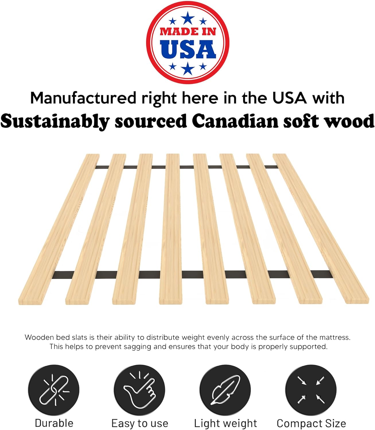 NEW - Mayton FULL 0.68-Inch Vertical Mattress Support Wooden Bunkie Board/Bed Slats, Full, Beige - Retail $62