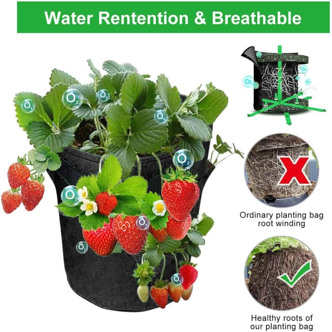 Strawberry Grow Bags, 2 Pack Strawberry Planter with Holes Grow Pockets