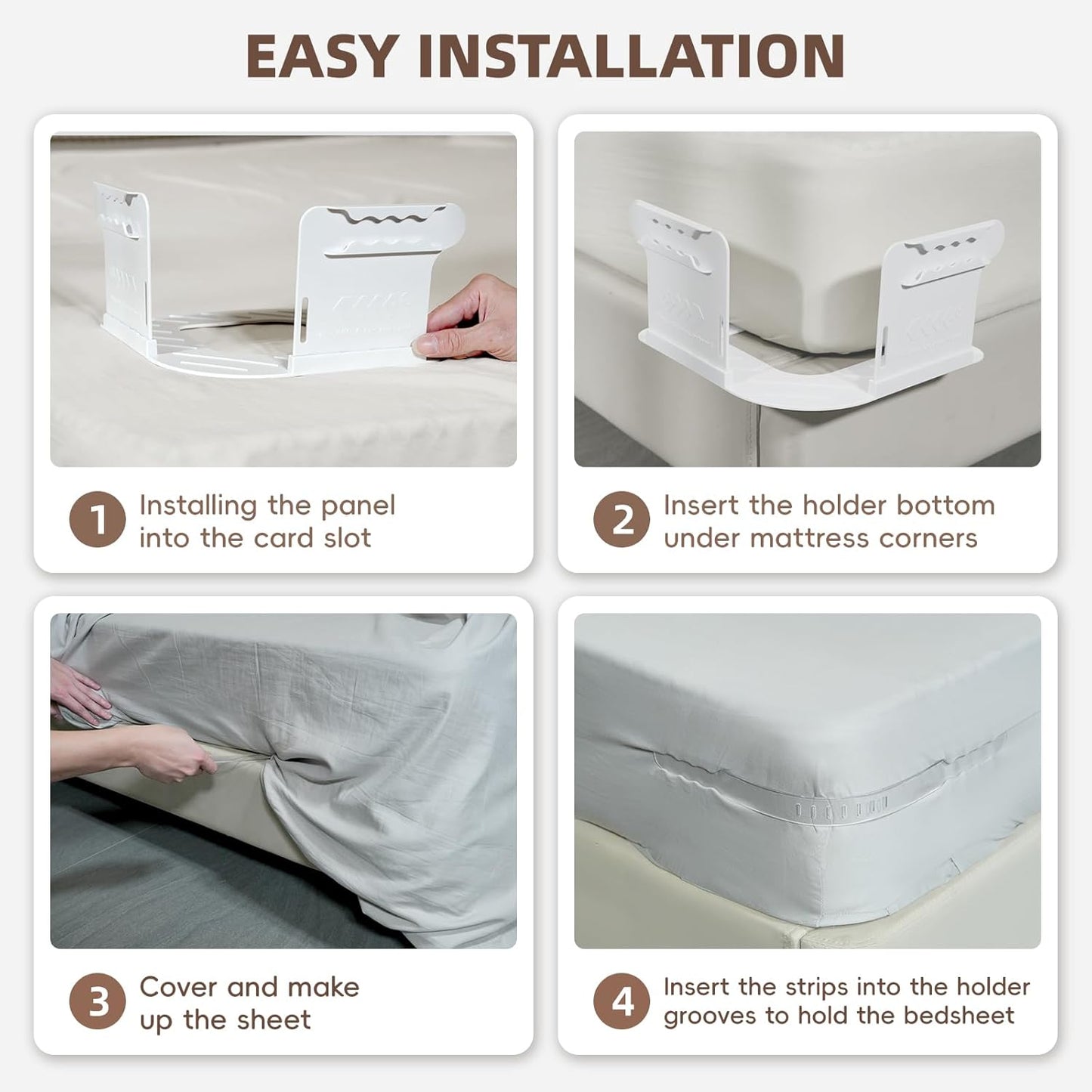 Bed Sheet Holders for Corners Keep Sheets Firm & Tight, Secure Fitted Sheet Holders for Corners, Sheet Fasteners with Lock Straps, Durable Bedding Clips