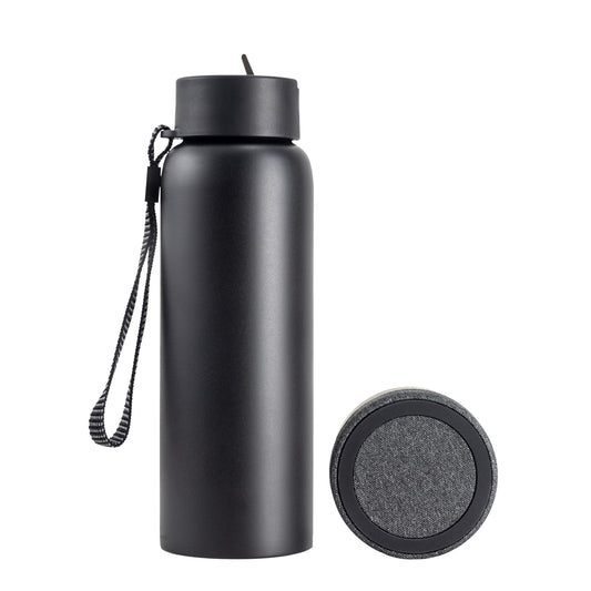 TYLT 24oz Stainless Steel Water Bottle with Built-in Bluetooth Speaker - 12-Hour Playback, Double-Wall Insulation, Portable Audio for Outdoor Adventures & Travel (Black)