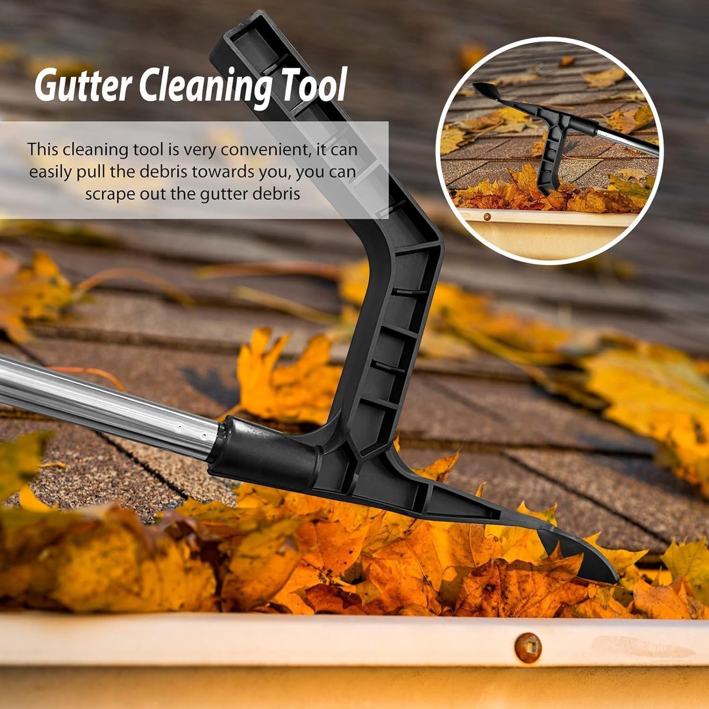 Tuanlove Gutter Scoop Cleaning Tool with Adjustable Telescopic Rod, Roof Gutter Cleaning Spoon and Scoop, Gutter Leaf Cleaning Tools from The Ground