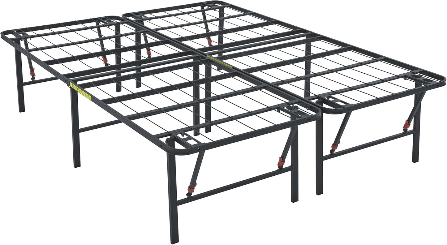 NEW - Amazon Basics KING 18 Inch Bed Frame with Storage, Foldable Metal Platform, Sturdy Steel, No Box Spring Needed, 18 Inches High, Tool-Free Setup, King Size, Black - Retail $134