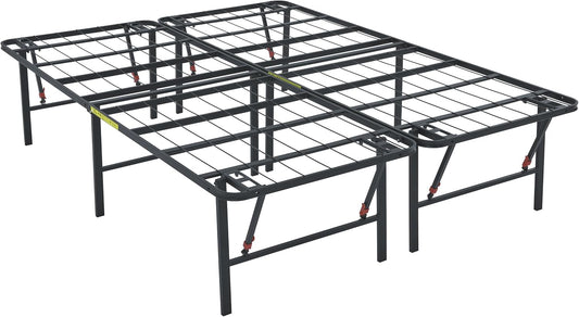 NEW - Amazon Basics KING 18 Inch Bed Frame with Storage, Foldable Metal Platform, Sturdy Steel, No Box Spring Needed, 18 Inches High, Tool-Free Setup, King Size, Black - Retail $134