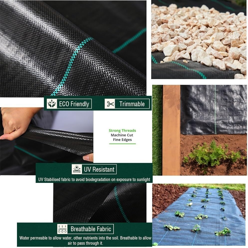 6.6x32.8ft Landscape Fabric Weed Barrier Fabric Heavy Duty,Landscape Fabric with 15 U-Shaped Pins and Gasket for Landscaping, Driveway, Weed Control, Construction, Underlayment-3.2oz