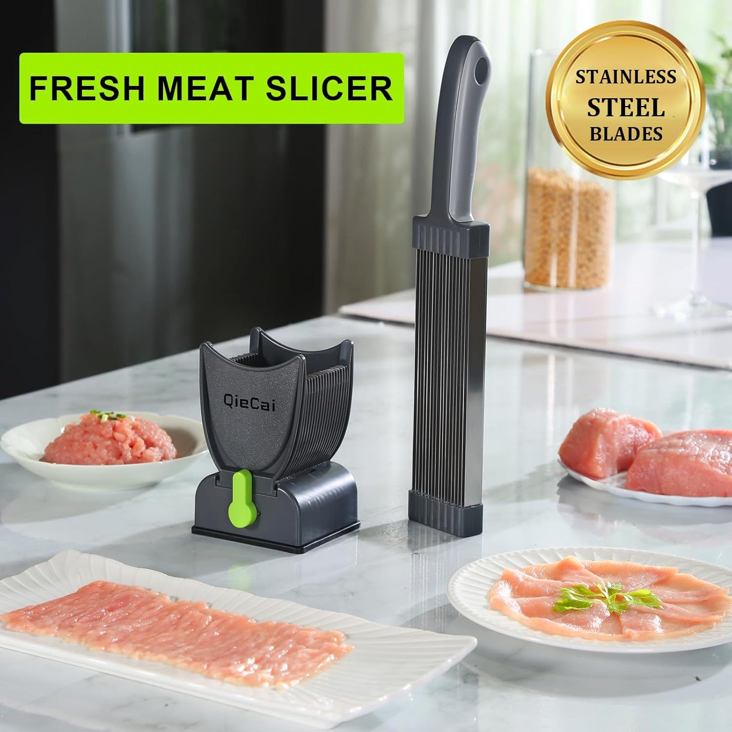 Fresh Meat Slicer Machine for Home, Kitchen Adjustable Thickness 2-4 mm Meat Cleaver for Fresh Beef, Pork Mutton, Chicken Breast, Making Beef Jerky Sticks BBQ Hot Pot