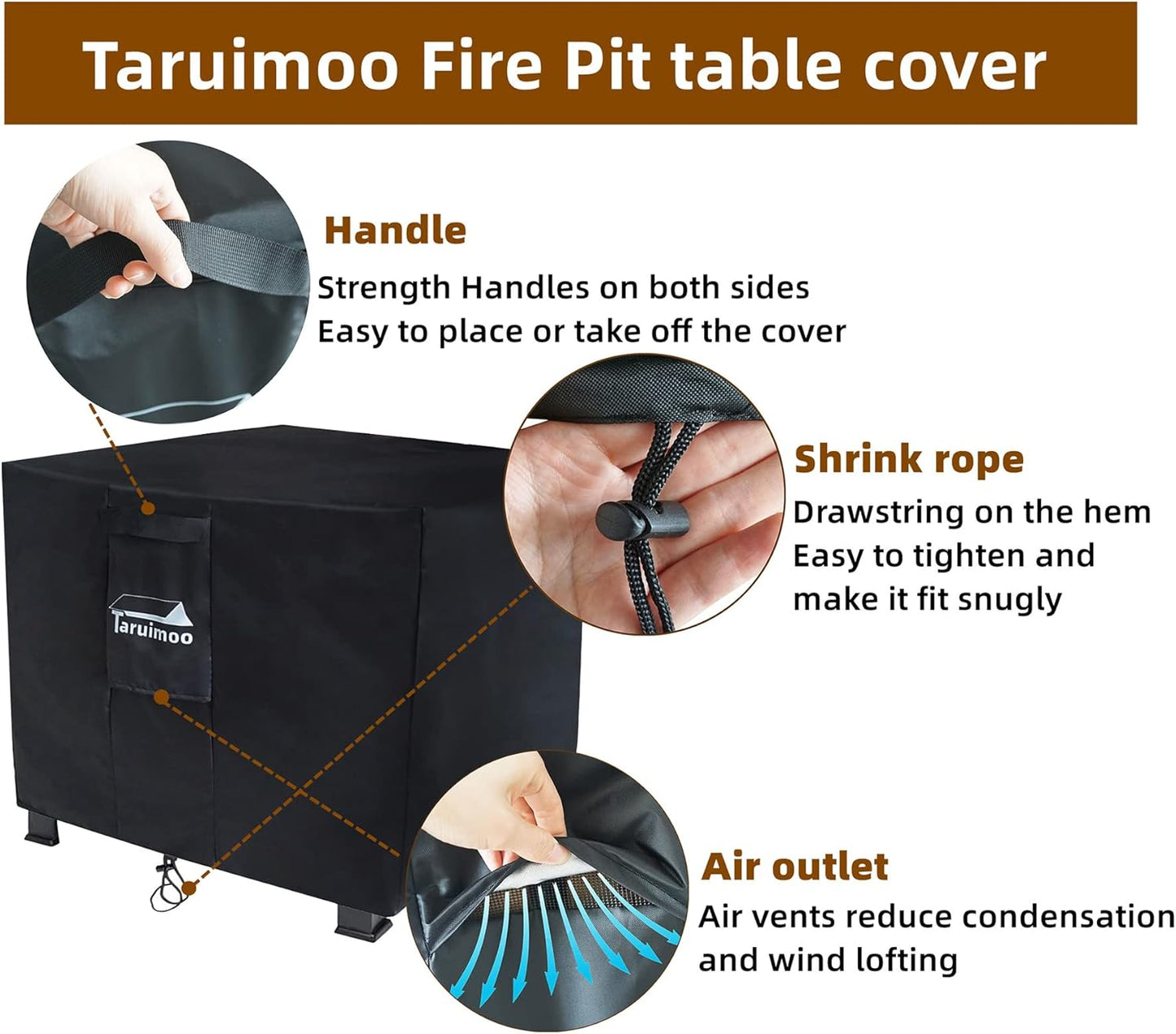 Fire Pit Cover Square Heavy-Duty Outdoor firepit Cover Waterproof and Tear-Resistant Air Vents Fits for 24-28inch fire Pit and Outdoor Fire Table (28 "L x 28 "W x 25 ")
