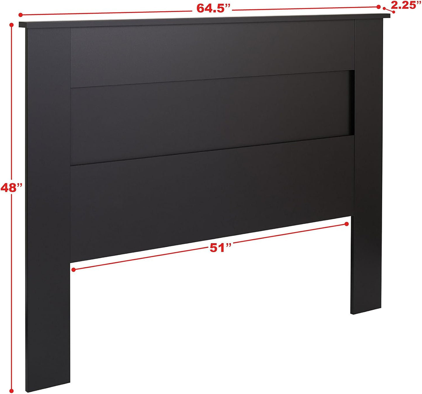 NEW - Prepac 64.5" Wide Flat Panel Queen Size Headboard, 48" Tall Modern Wood Bed Headboard for Queen Size Beds, Features Predrilled Holes for Easy Connection to Many Metal Bedframes, Black - Retail $135