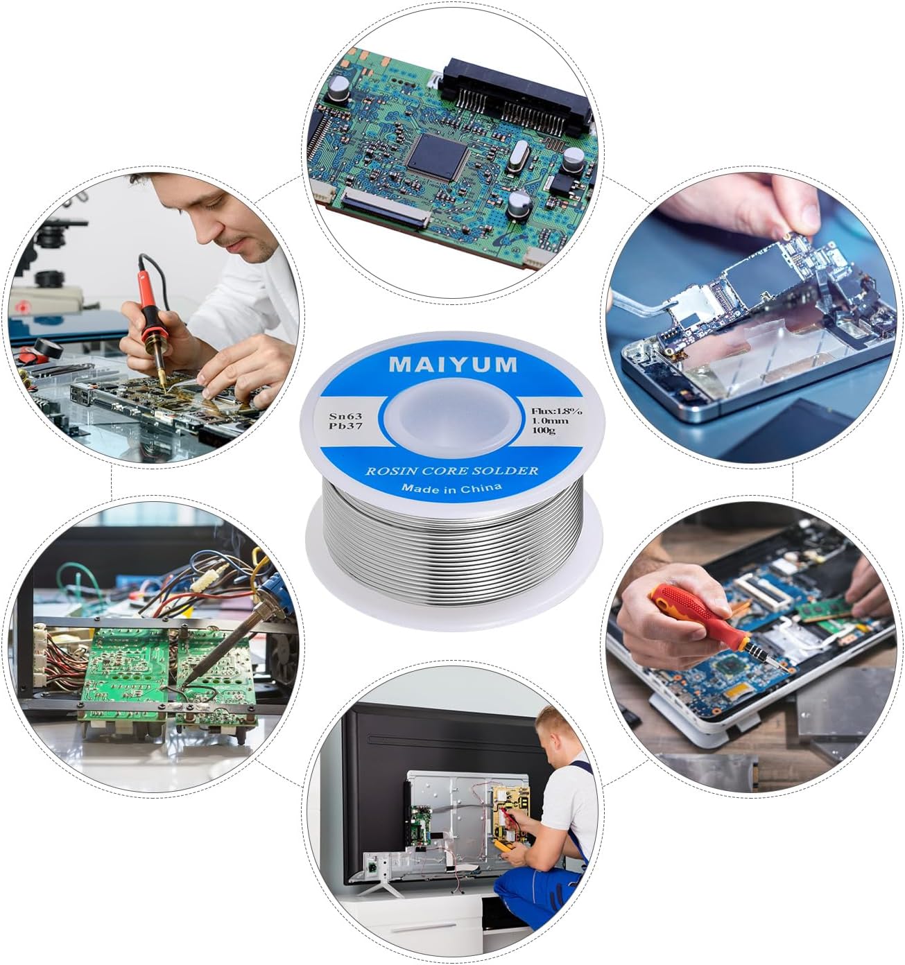 63-37 Tin Lead Rosin Core Solder Wire for Electrical Soldering (0.8mm 100g)
