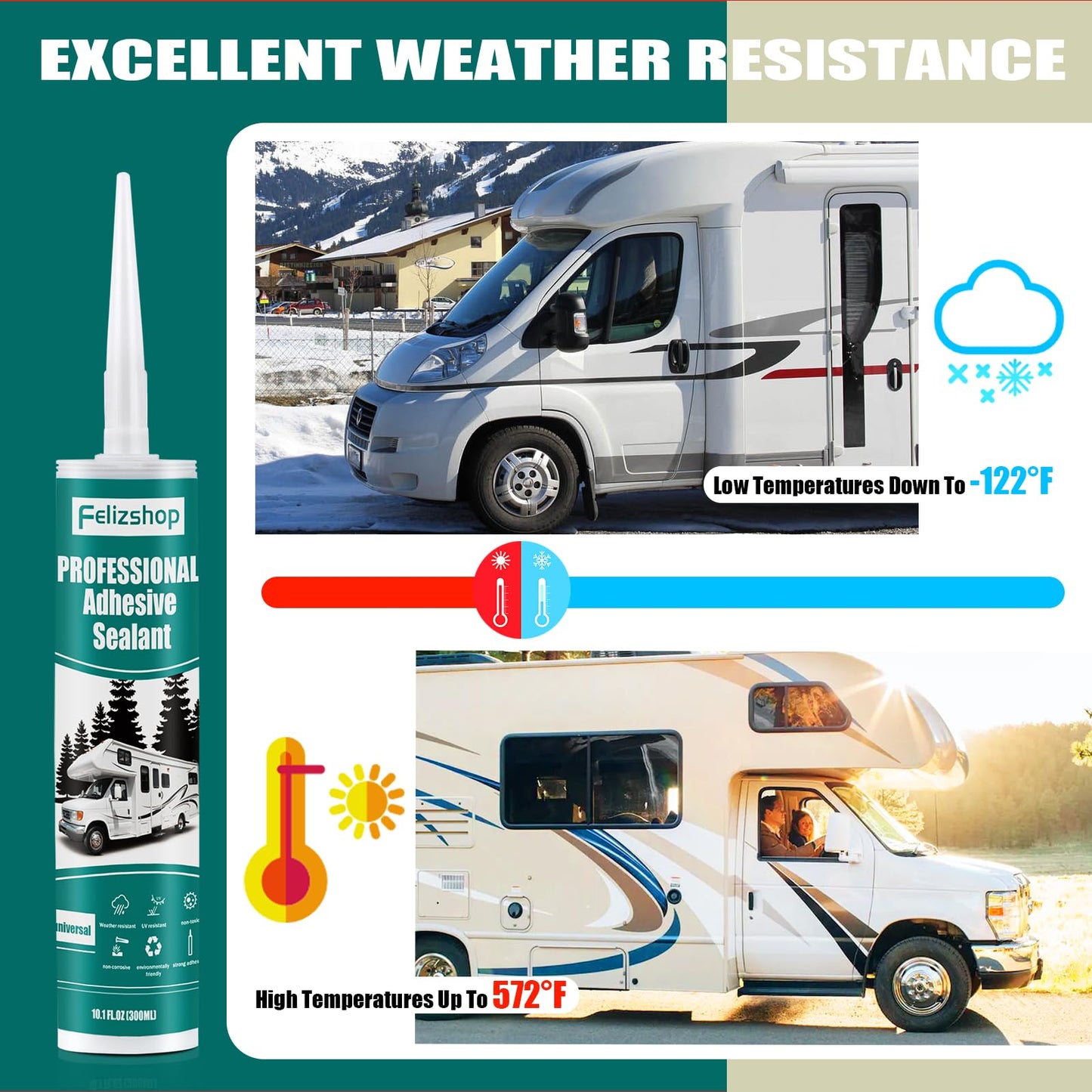 Silicone Caulk,RV Roof Sealant,Silicone Sealant for RV Roofs, 10 Packs RV Self Leveling Lap Sealant RV Caulk EPDM Sealant on Motorhomes, Trailers, Campers(White)