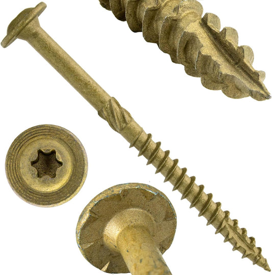 #15 x 3-1/2" Construction Lag Screw Exterior Coated Torx/Star Drive Heavy Duty Structural Lag Screw Far Superior to Common Lag Screws - Modified Truss Washer Head - 100 Screw Count