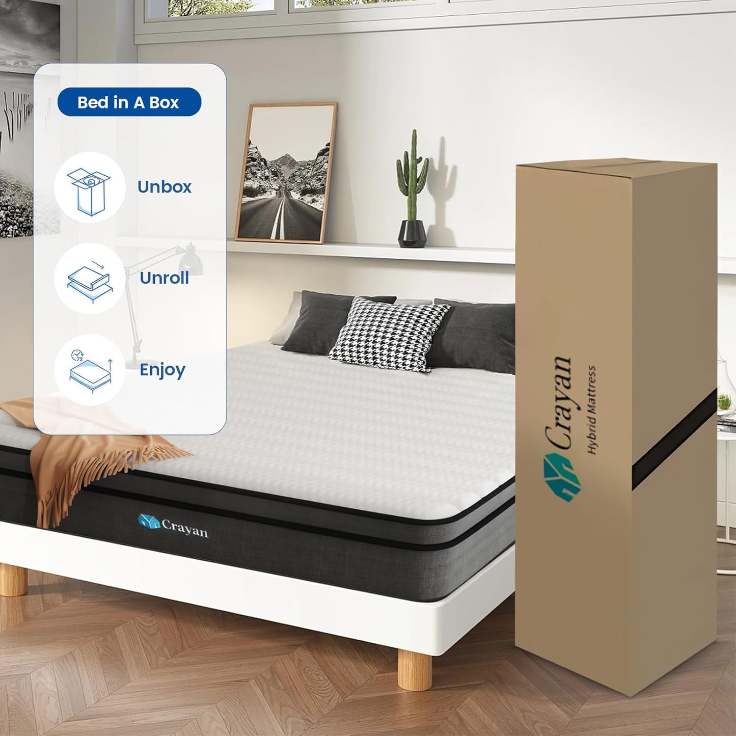 NEW - Crayan FULL Mattress, 10 Inch Hybrid Mattress with Individual Pocket Spring - Retail $175