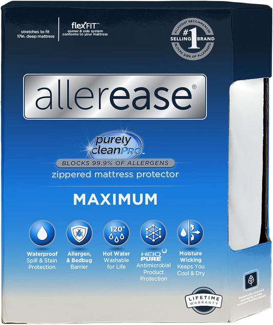 AllerEase Waterproof Mattress Protector, Maximum Allergy Mattress Protector, Twin Zippered Mattress Cover