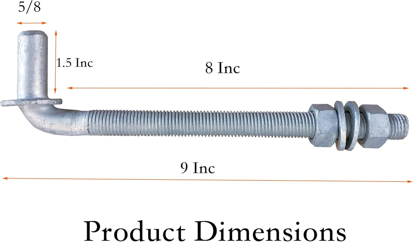 J-Bolt Gate Hinge, Hot-dip Galvanized J Bolt with 5/8" Gate Hinge. Farm Gate Hinges for Chain Link Fence Mostly Used in Frams, Back Yard, Frence Etc. Include Nut Washer (9" 8PCS)