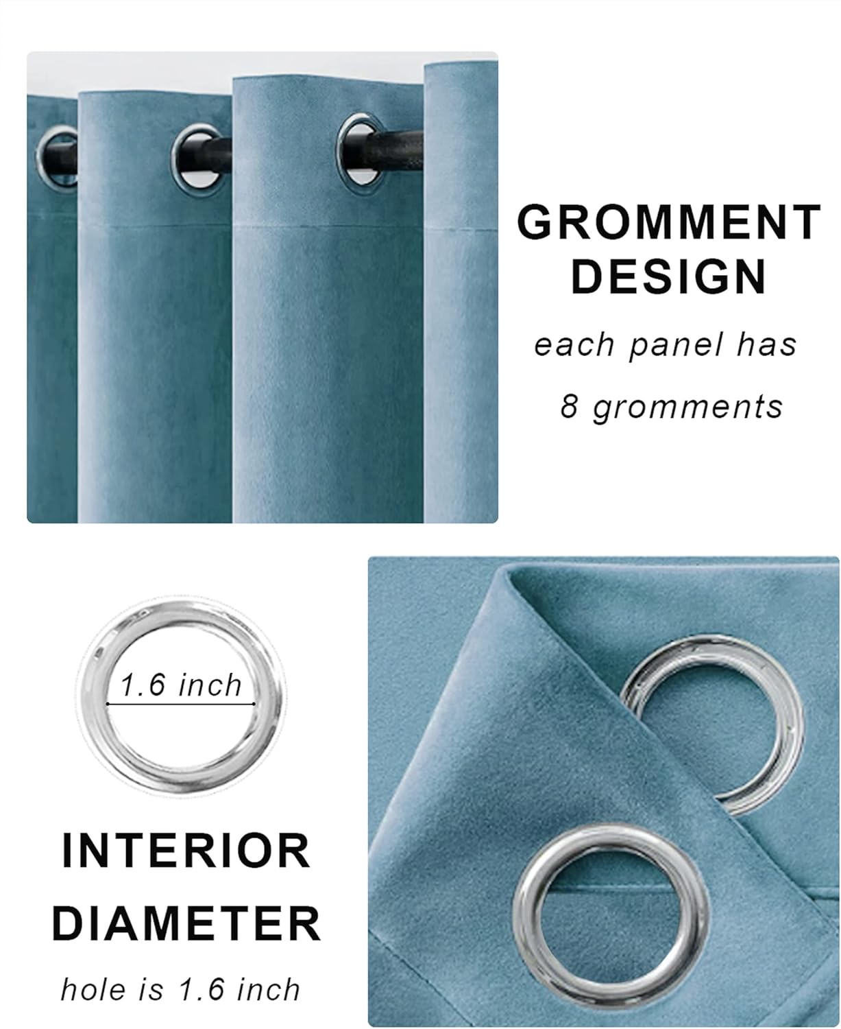 SNITIE Sky Blue 96in Long Velvet Curtains with Grommet, Super Soft Noise Reducing Thick Light Filtering Velvet Drapes for Living Room and Bedroom, Set of 2 Panels, 52 x 96 Inch Long