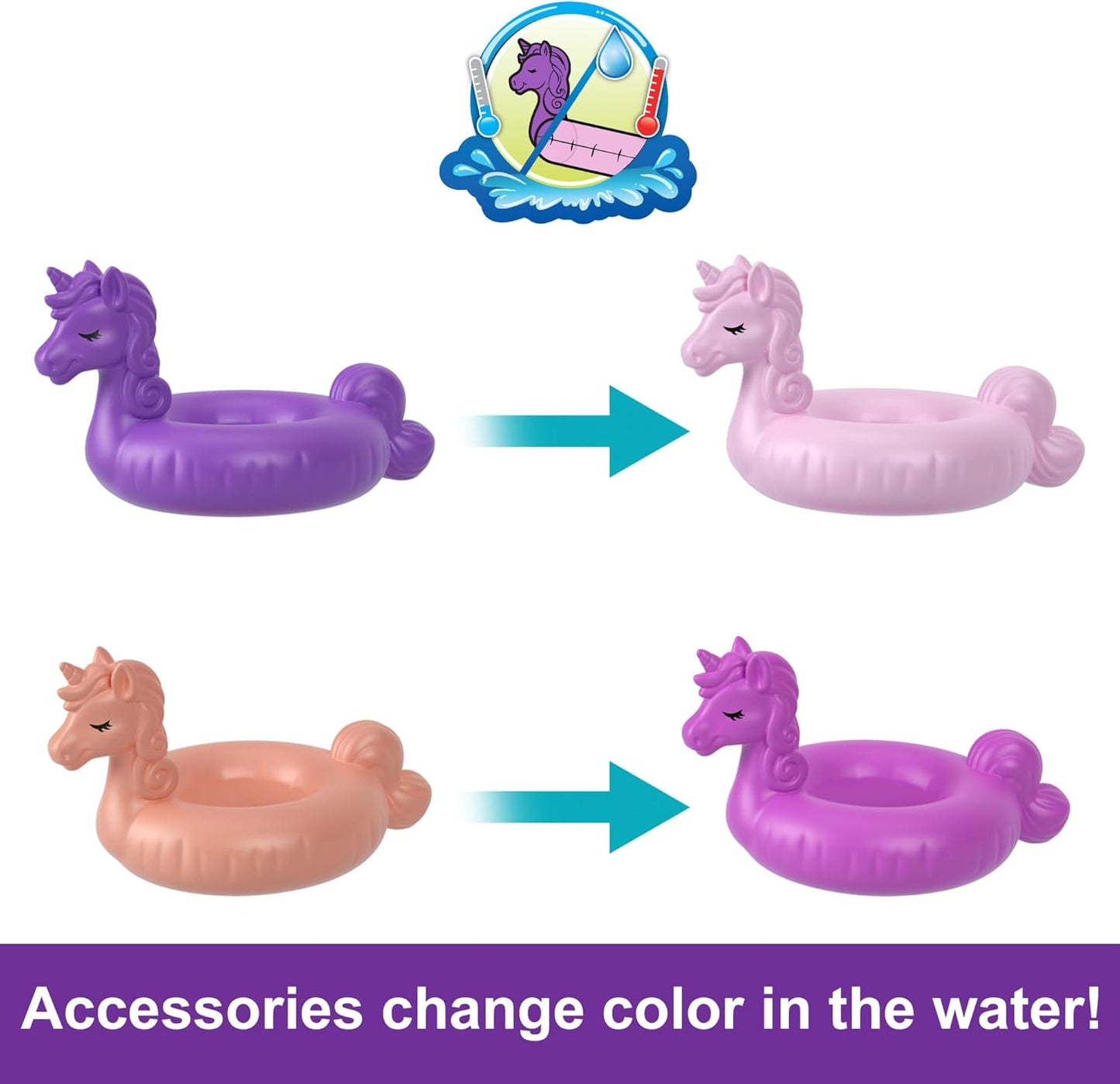 Polly Pocket Sparkle Cove Adventure Unicorn Floatie Compact Playset with 2 Micro Dolls & 12 Accessories, Including 2 with Color Change