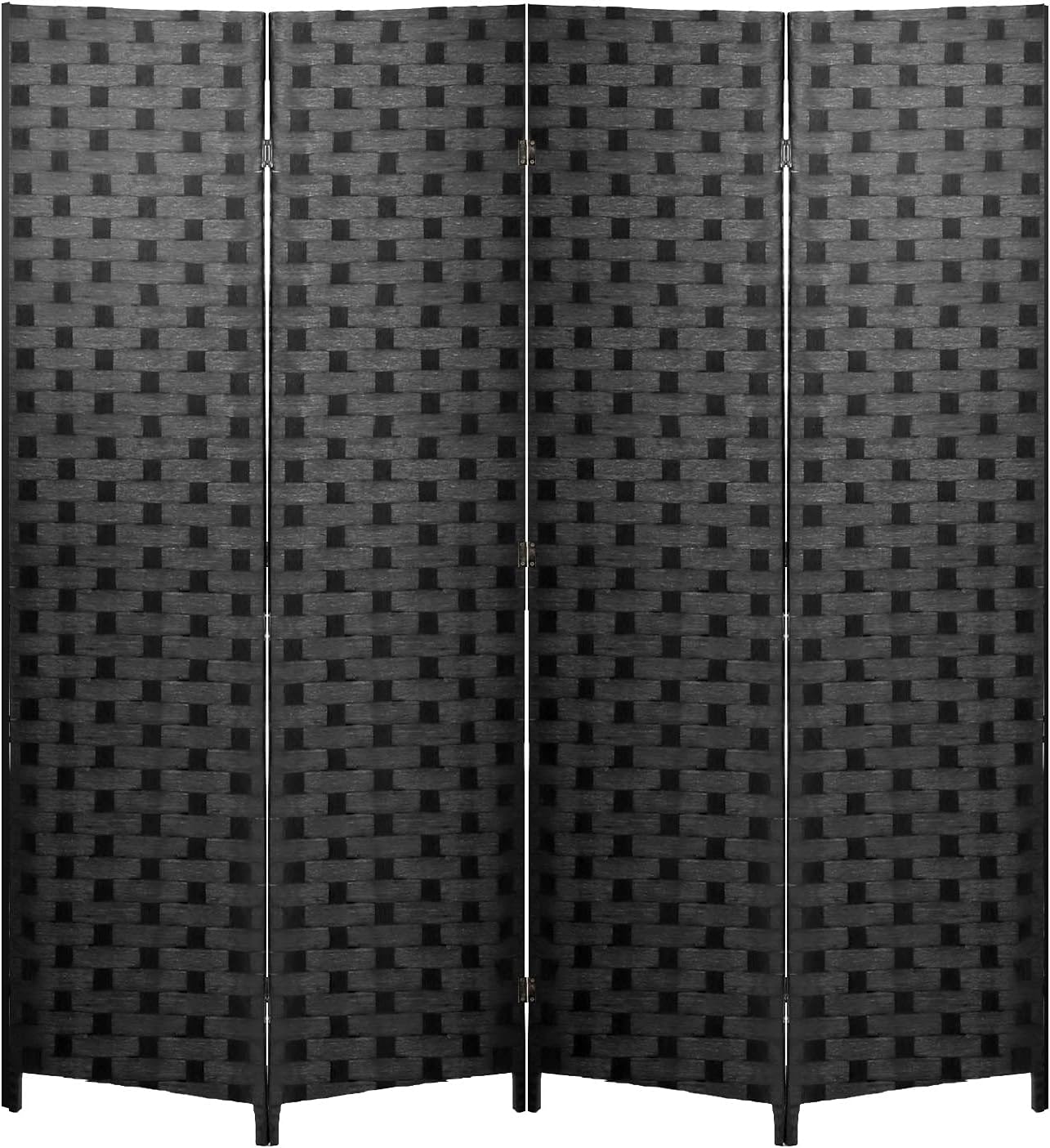 NEW - Room Divider 6FT Wall Divider Wood Screen 4 Panels Wood Mesh Hand-Woven Design Room Screen Divider Indoor Folding Portable Partition Screen,Black - Retail $62