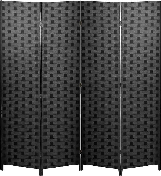 NEW - Room Divider 6FT Wall Divider Wood Screen 4 Panels Wood Mesh Hand-Woven Design Room Screen Divider Indoor Folding Portable Partition Screen,Black - Retail $62