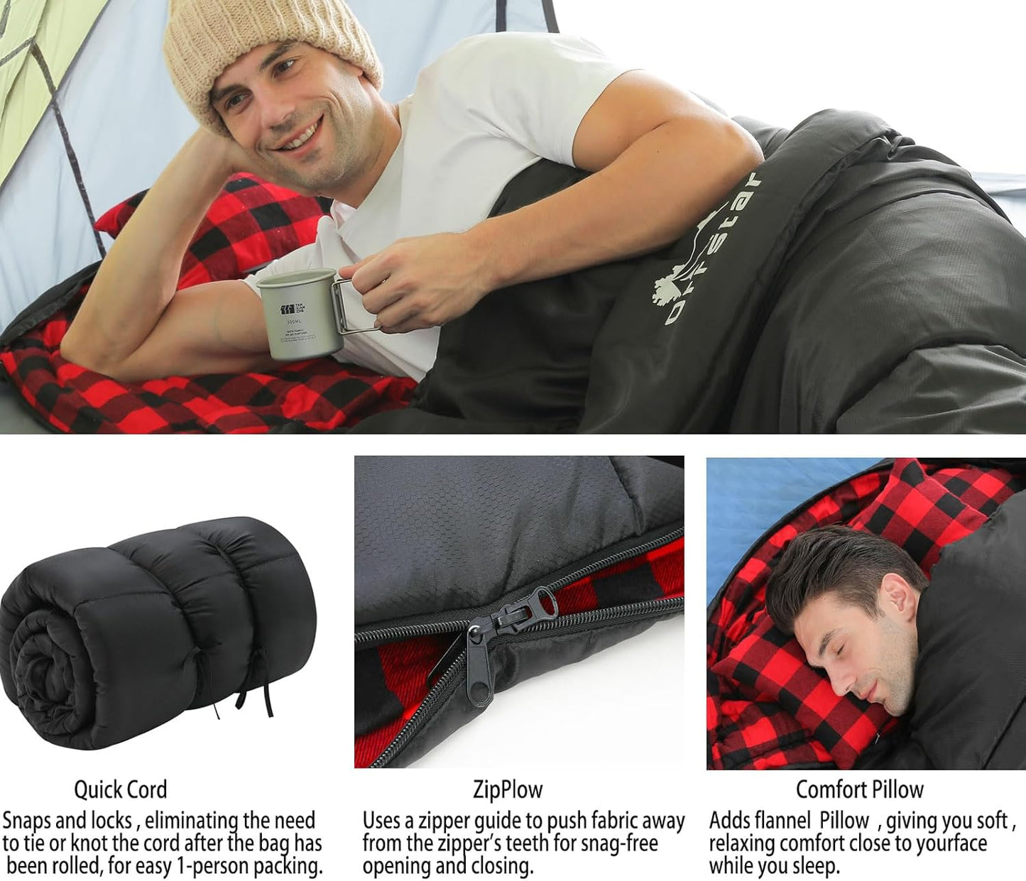 Sleeping Bag Cold Weather Sleeping Bags for Adults 0 Degree Sleeping Bag with Pillow Extra Large Flannel Big and Tall XXL Warm Winter Zero Degree Camping
