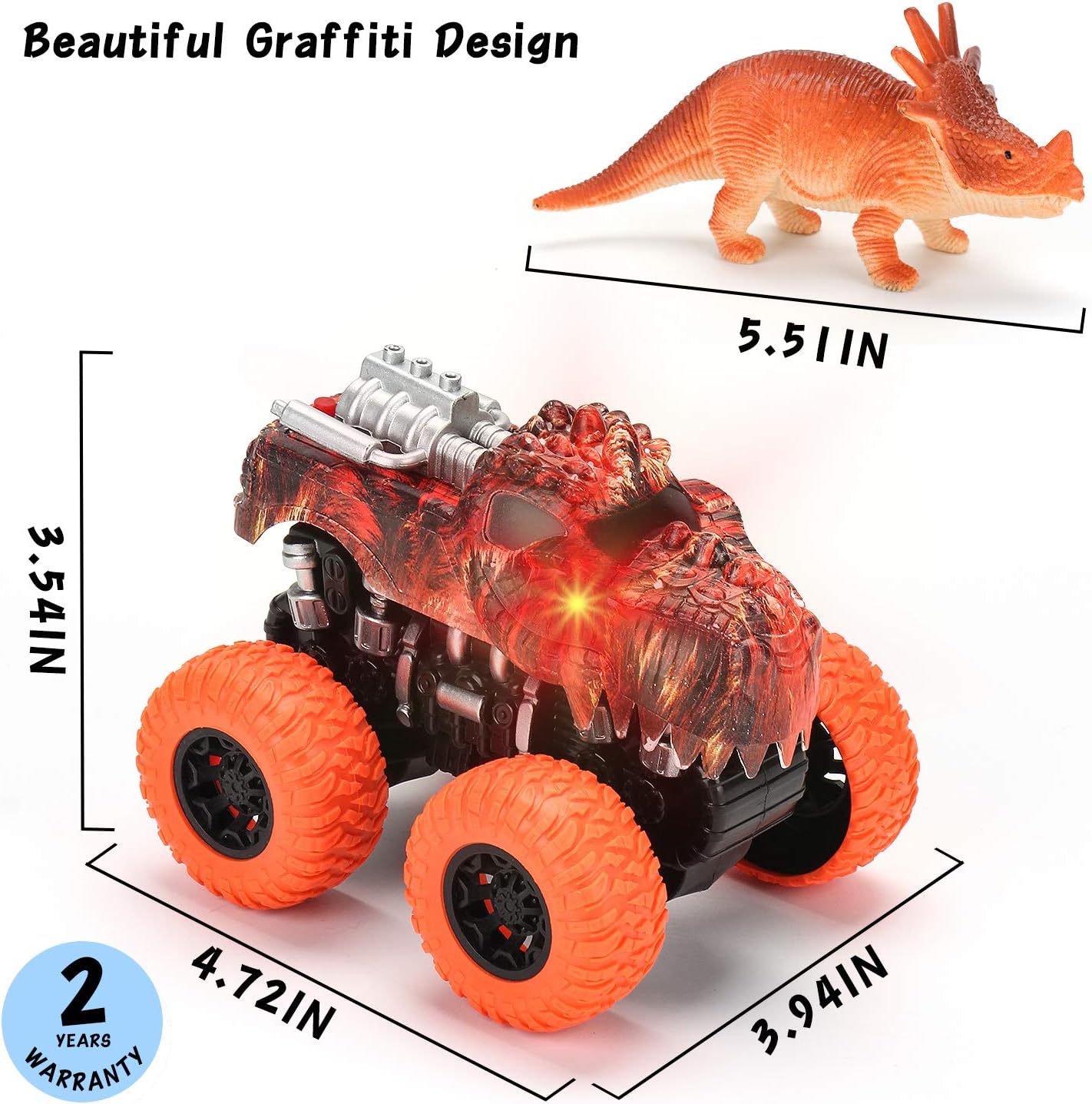 MÖBIUS Monster Truck Toy Set - 2 Dinosaur Trucks + 2 Realistic Toy Dinosaurs
