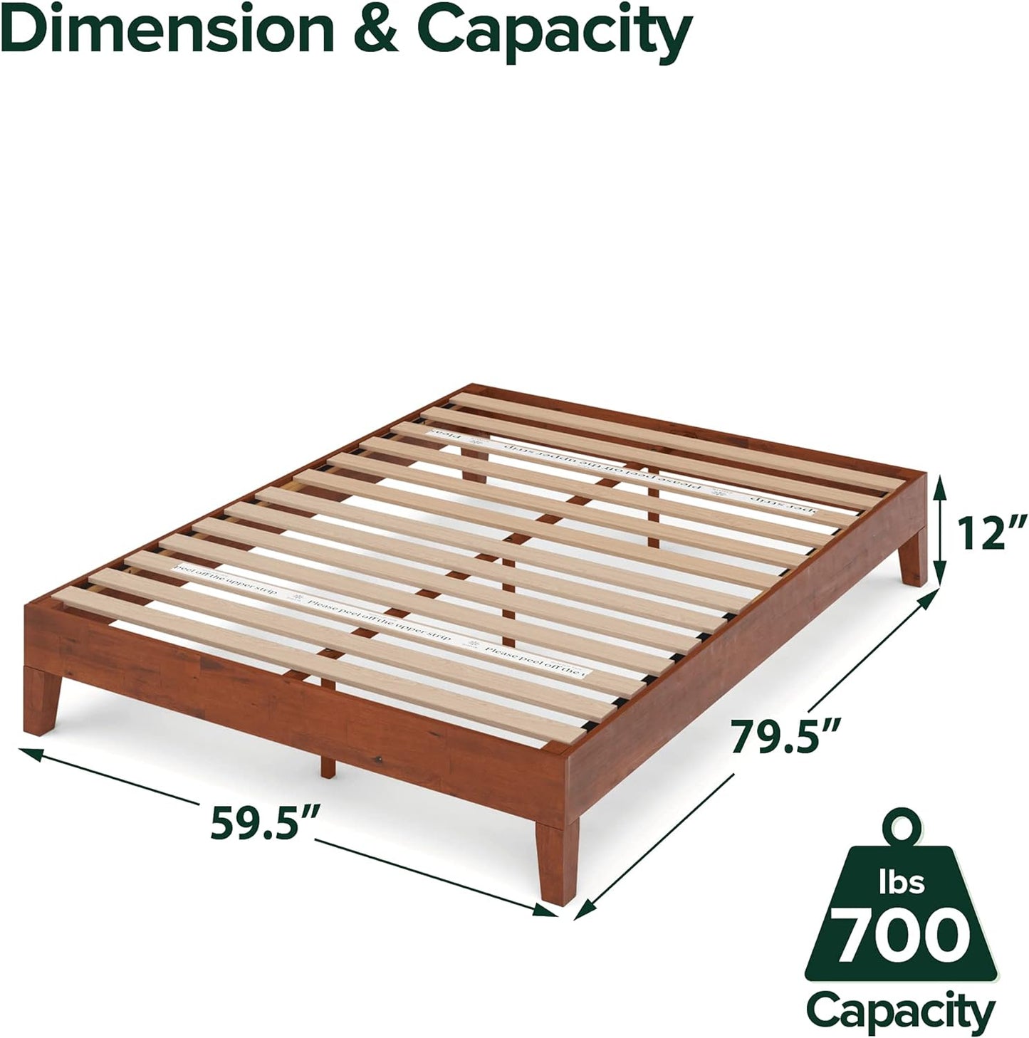 NEW - ZINUS QUEEN Wen Deluxe Wood Platform Bed Frame / Solid Foundation / Wooden Slat Support / No Box Spring Needed / Easy Assembly, Queen - Retail $214