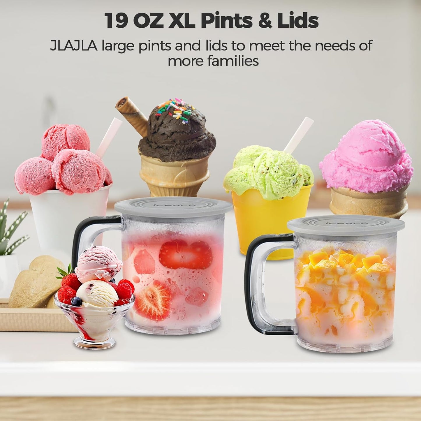 Ice Cream Pints Containers and Lids: Ice Cream Pint Containers Compatible with JLAJILA Ice Cream Maker Dishwasher Safe & BPA-Free (2) - Retail $0