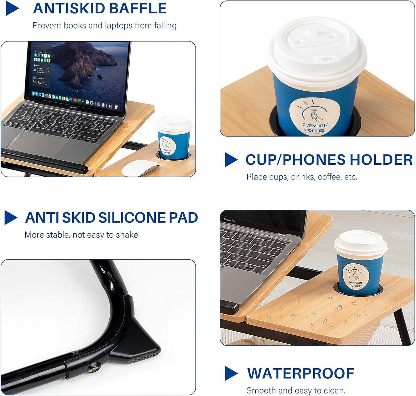 Laptop Desk for Bed Couch, Adjustable Foldable Bed Table with Cup Holder