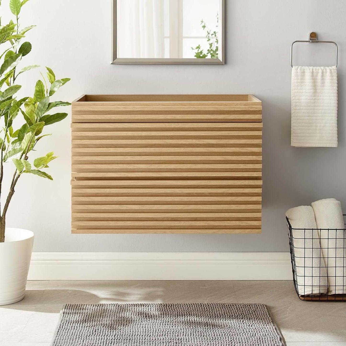 NEW - Modway Render 30in Wall-Mount Bathroom Vanity in Oak-Sink Basin Not Included, 30 Inch - Retail $210