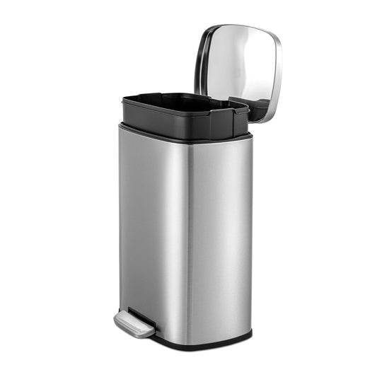 QUALIAZERO 50L/13Gal Heavy Duty Hands-Free Stainless Steel Commercial/Kitchen Step Trash Can
