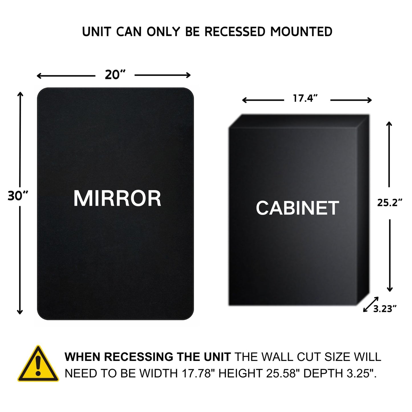 NEW - w/ Only One Shelf - Matt Black Rectangle Recessed Bathroom Medicine Cabinet with Mirror Stainless Steel Metal Framed Rounded Rectangular Bathroom Cabinet with Mirror 20x30''