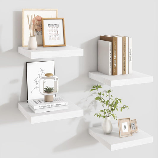 Fun Memories Floating Shelves for Wall Set of 3 - 12 Inch Square Shelves with Invisible Brackets, Small Wall Shelf for Living Room, Bathroom, Bedroom, and Kitchen Decor，Set of 3