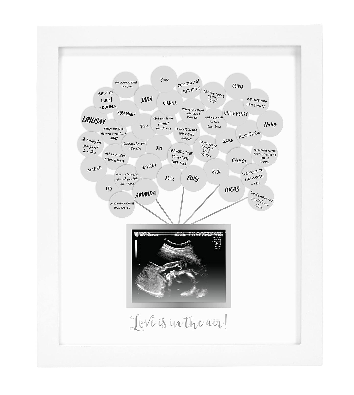 Pearhead Baby Shower Signature Guest Book & Sonogram Keepsake Picture Frame with 50 Balloon Stickers, Alternative Guestbook Idea, 5” x 4” Photo Insert, White