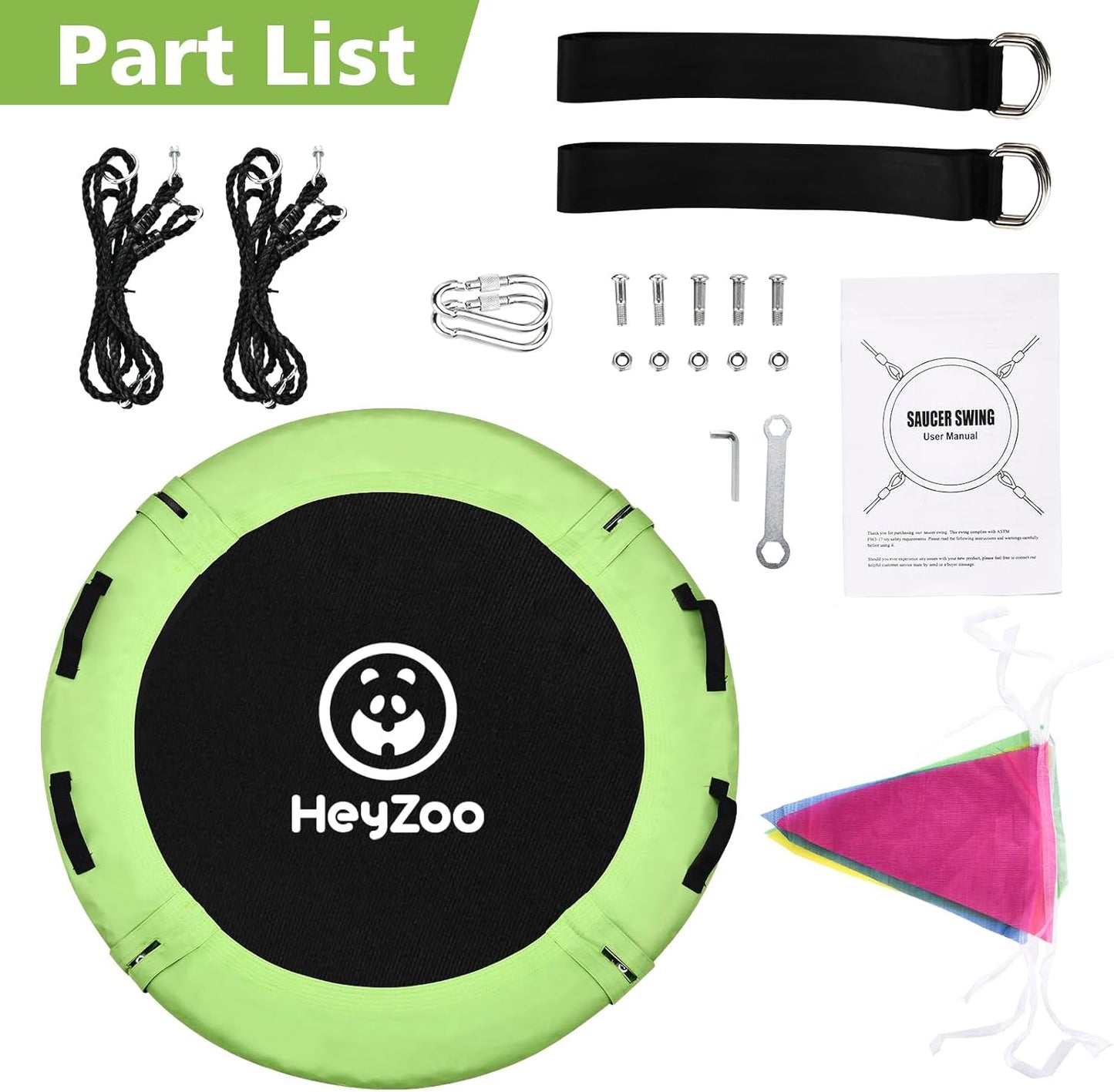 48 inch Tree Swing, Larger Saucer Flying Swing for Whole Family, 900lbs Weight Capacity, with Adjustable Hanging Straps, for Outdoor Playground, Green