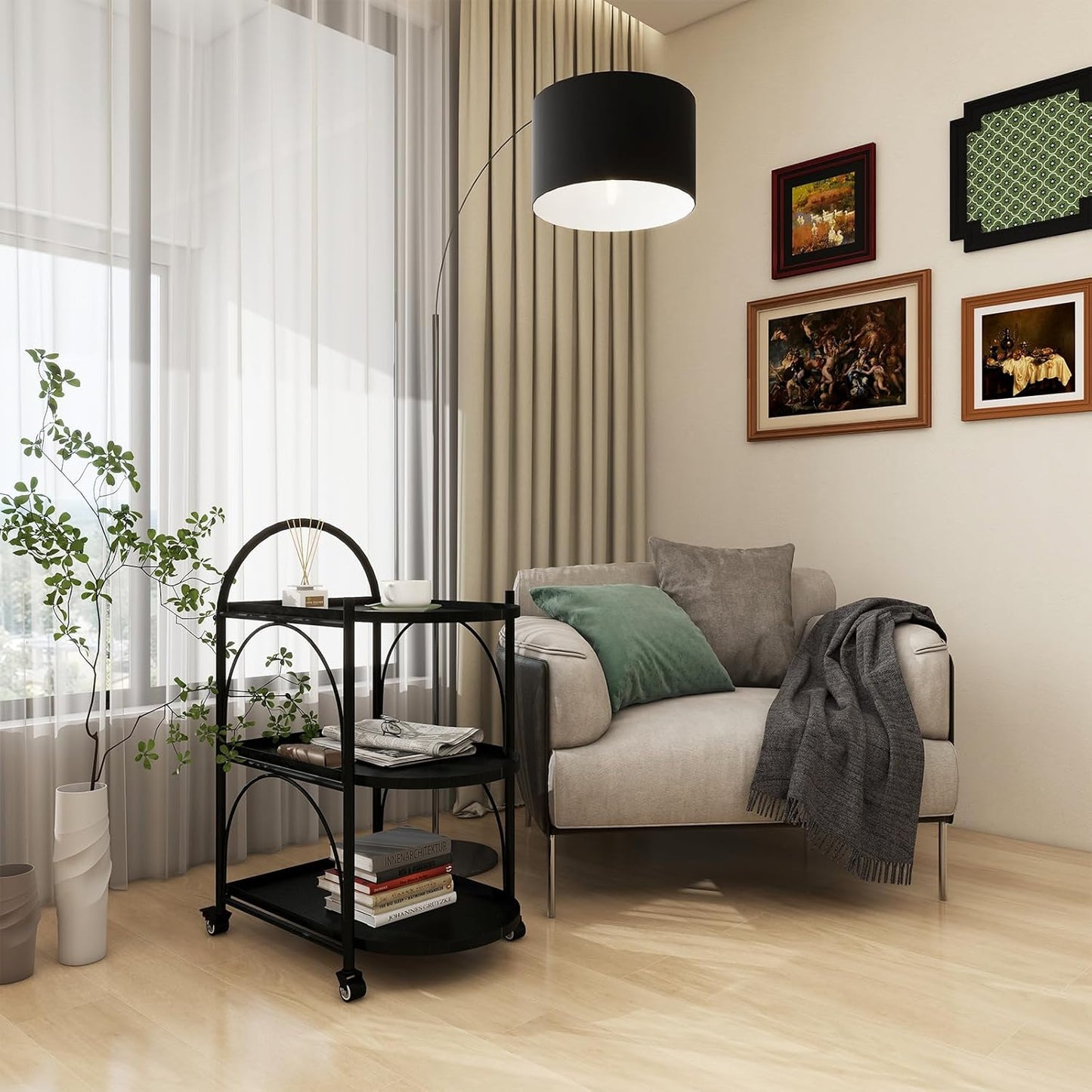 NEW - XIV Bar Cart, Metal Bar Cart with Wheels, Kitchen Carts on Wheels with Storage, Bar Serving Cart for Kitchen and Living Room (Black, 21x14x32) - Retail $99