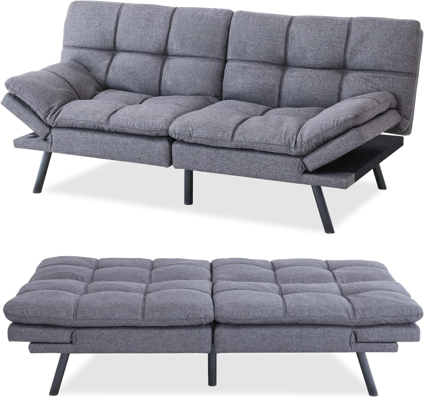 Hcore Convertible Sleeper, Memory Foam Futon Couch,Loveseat Bed,Small Splitback Modern Sofa Sofabed, Upgraded Grey - Retail $322