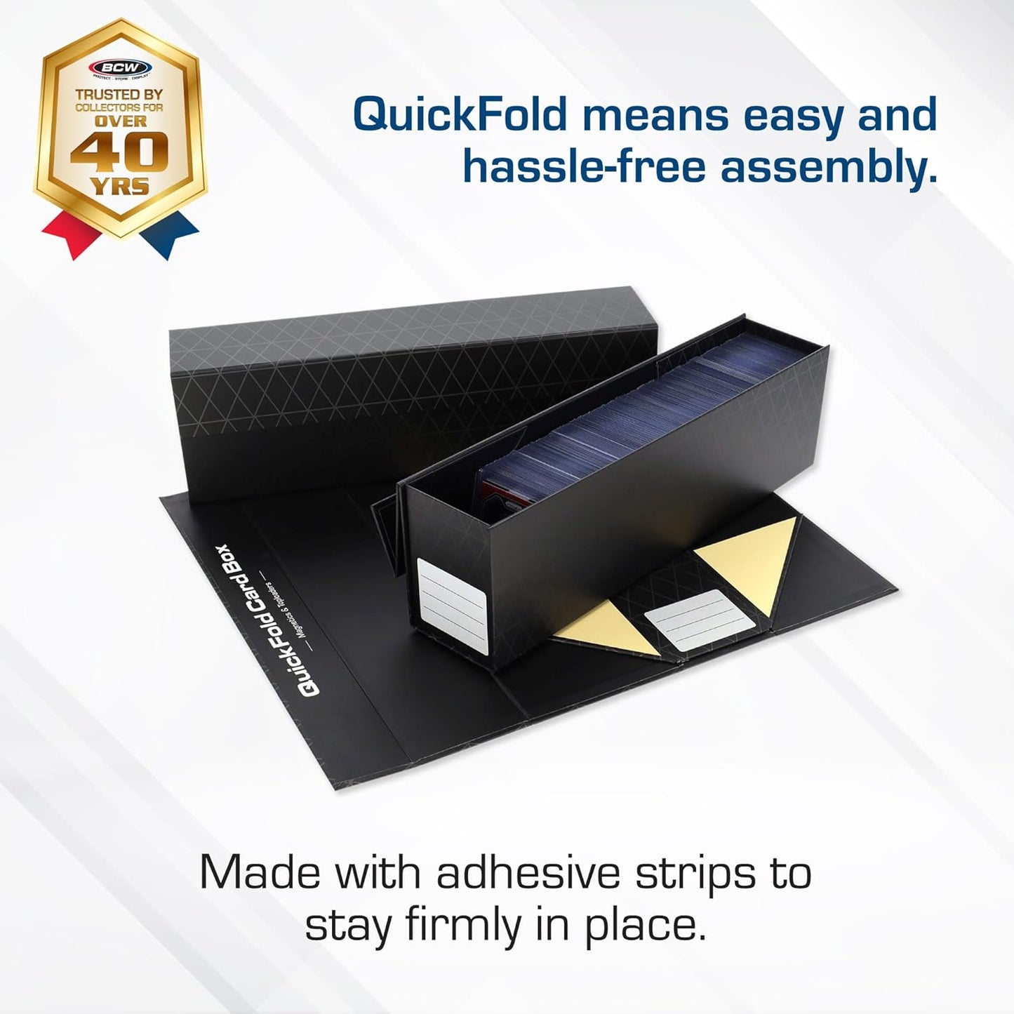 BCW QuickFold® Card Storage Boxes for Magnetics & Toploaders – 3 Pack | Trading Card Holder Box with Magnetic Closure | Easy Fold Assembly for Sports and TCG Cards