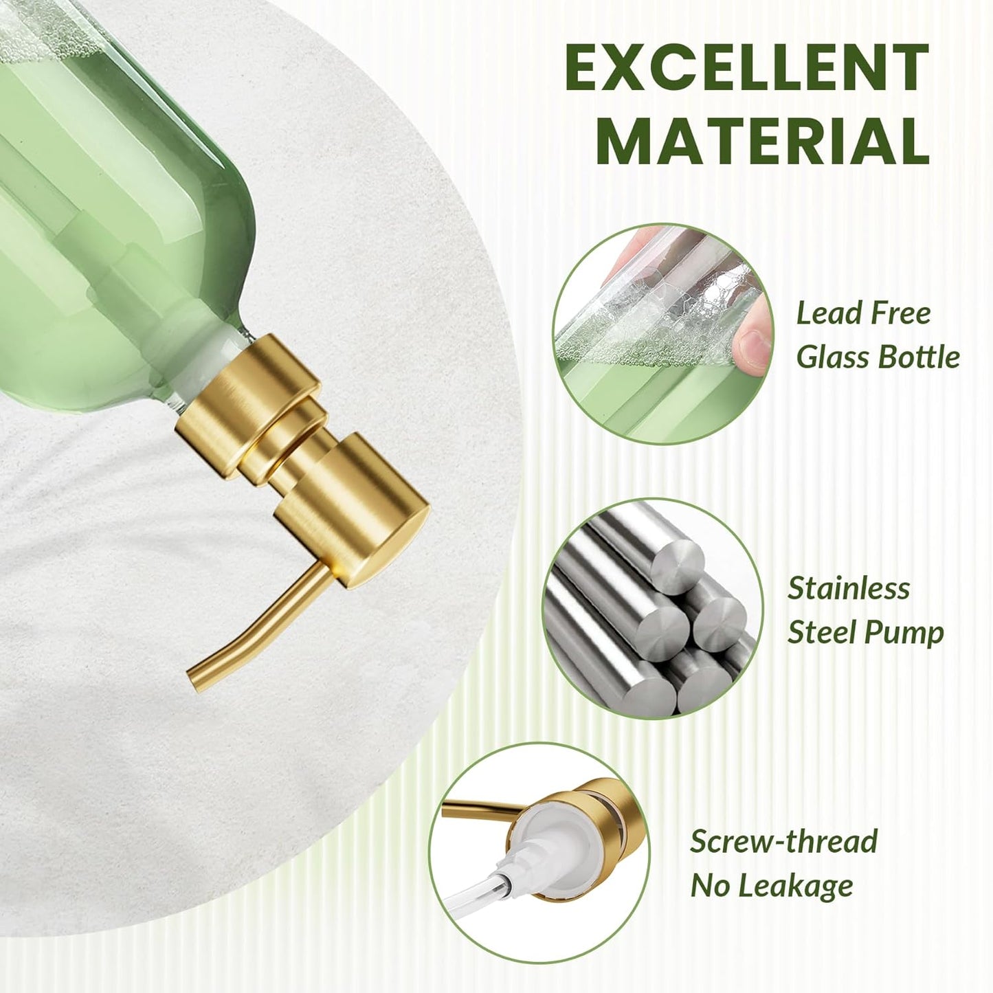 AmazerBath Soap Dispenser, 2 Pack Glass Soap Dispenser with Pump Stainless Steel, 17OZ