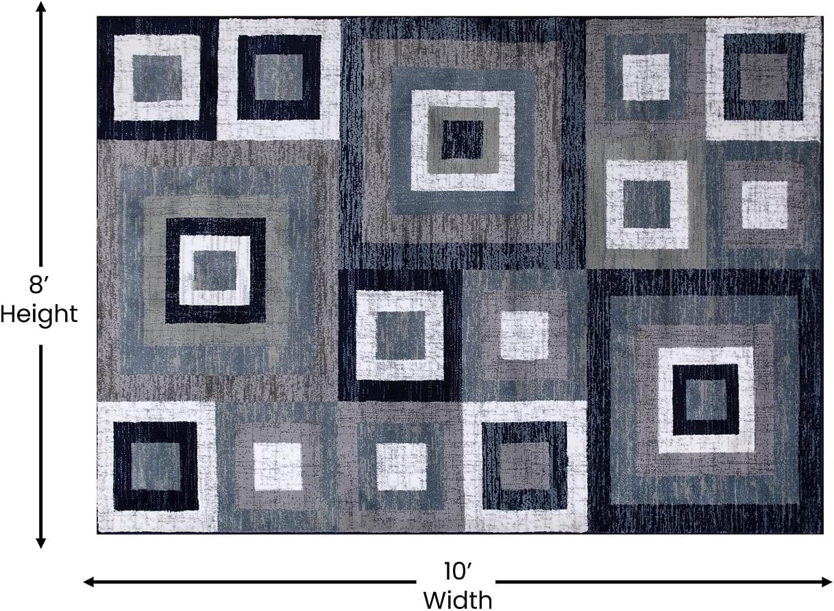 NEW - Flash  Furniture  8ft x 10ft Gideon Collection Abstract Area Rug - Blue, Grey, and White Olefin Facing - Cotton Backing - Living Room or Bedroom - Retail $174