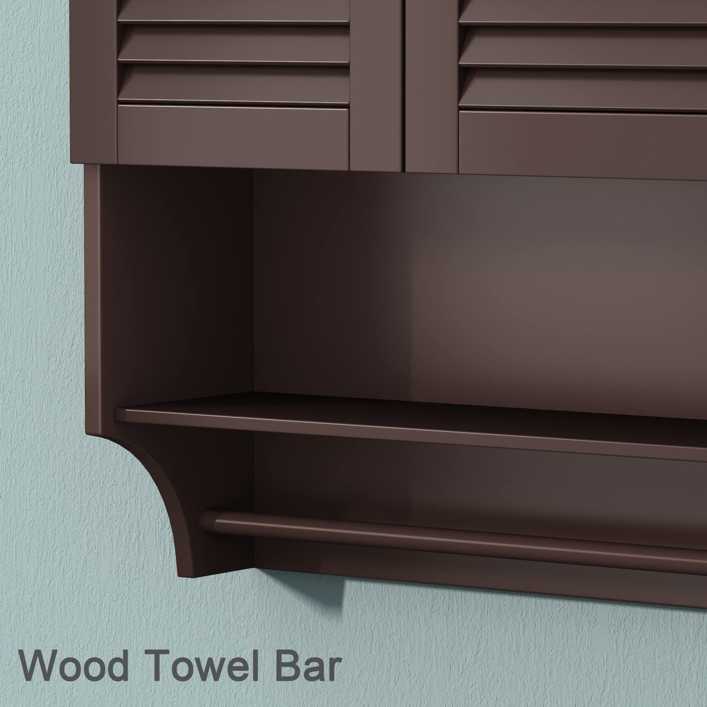 ChooChoo Bathroom Wall Cabinet with Towels Bar, 23.6" L x8.9 W x29.3 H MDF Material Medicine Cabinet, 2 Doors Over The Toilet Space Saver Storage Cabinet with Large Space, Espresso