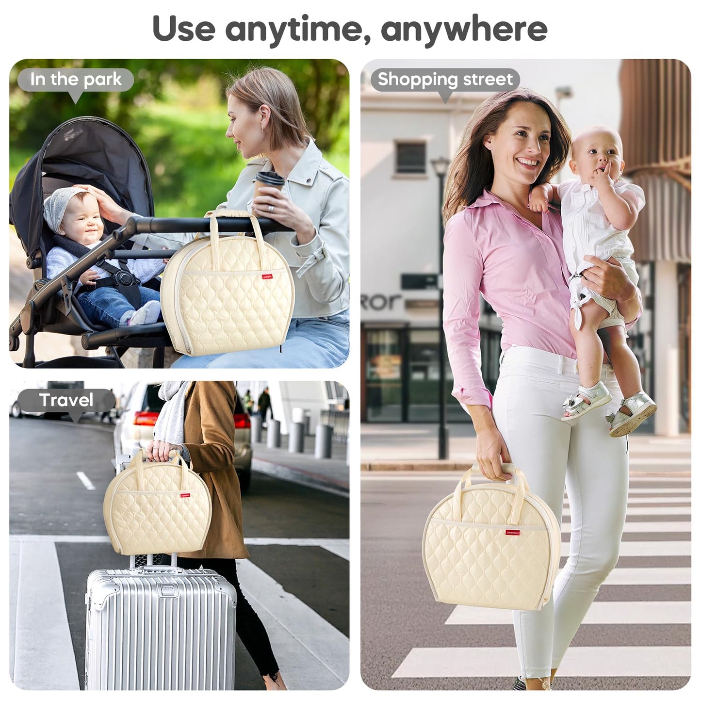 Portable Waterproof Leather Diaper Changing Pad Compact for Travel Diaper Bag, Easy Clean, Newborn Baby, Beige