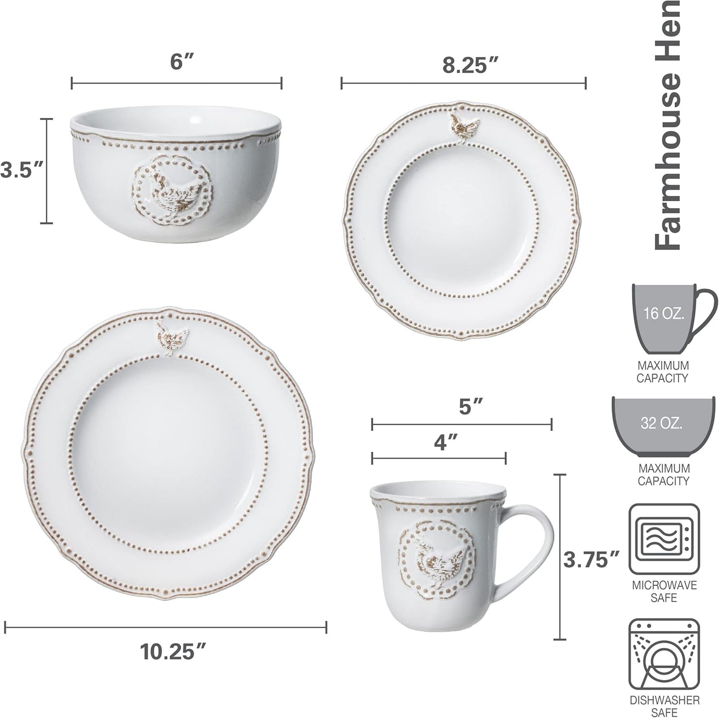 NEW - Pfaltzgraff Farmhouse Dinnerware Set (16 Piece) - Retail $119