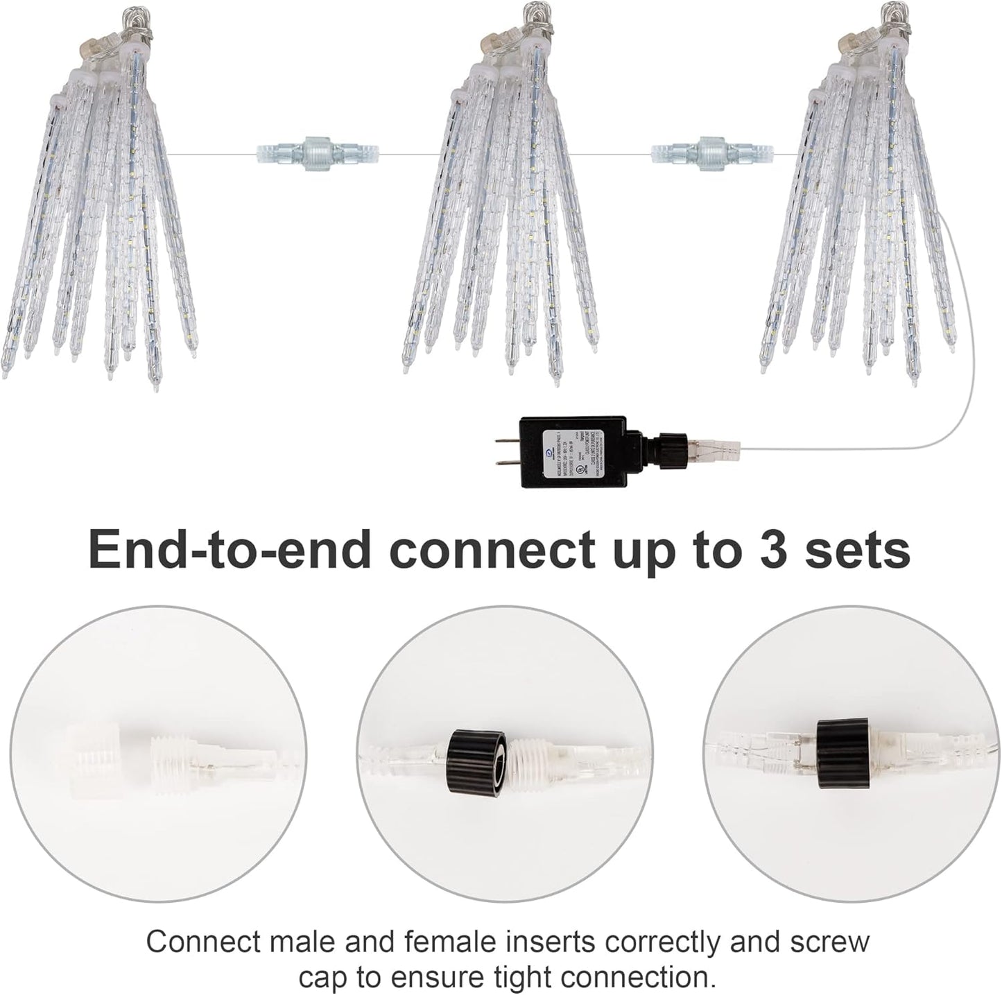 WATERGLIDE Meteor Shower Lights, 11" Outdoor Christmas Lights 10 Icicles 240 SMD LED Crystal Ice Falling Light, Connectable Raindrop Iciclelights, Xmas Winter Party Tree Holiday Decor, White