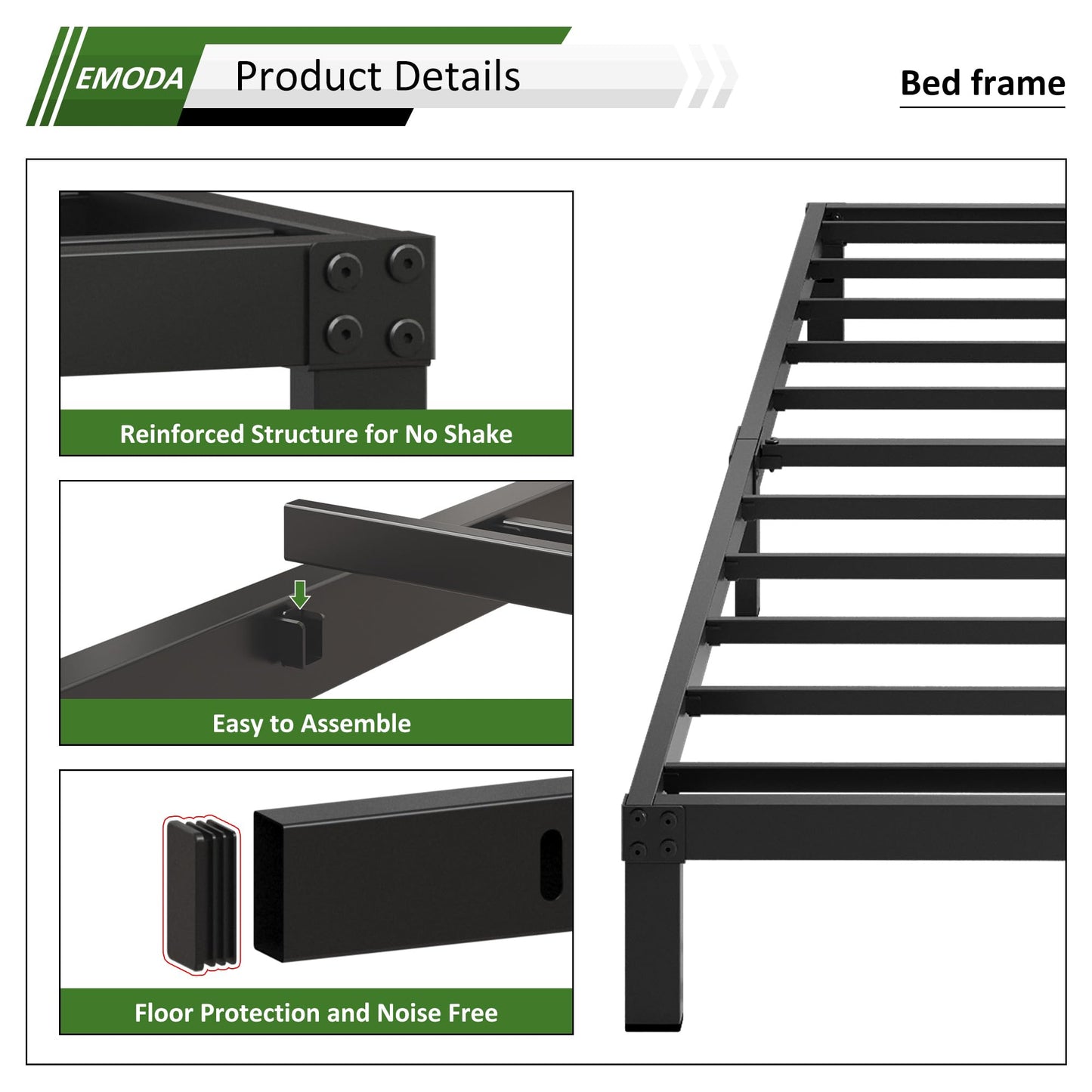 6 Inch Full Size Bed Frame Heavy Duty Metal Platform No Box Spring Needed, Easy Assembly Noise Free, Black