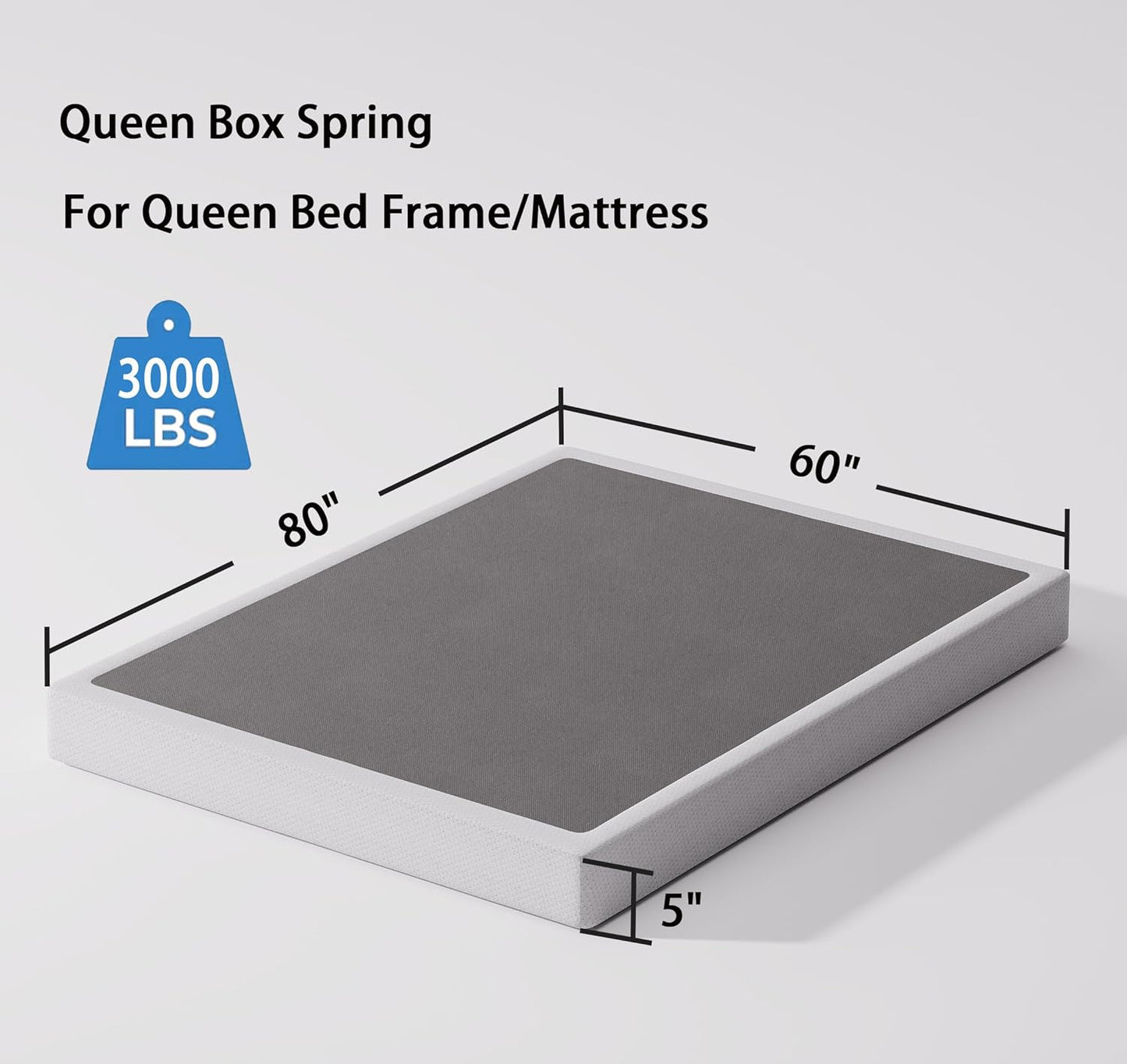 NEW - Bedsnus Queen Size Box Spring and Cover Set, 5 Inch Low Profile Metal BoxSpring, Heavy Duty Structure Mattress Foundation, Noise Free, Non-Slip, Easy Assembly - Retail $113