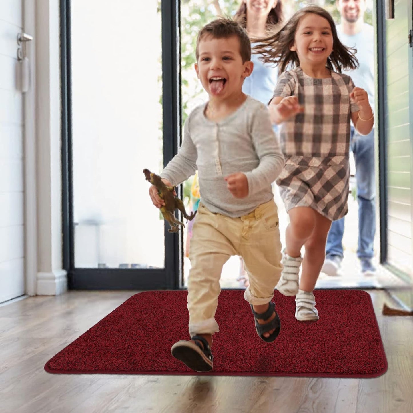 Walensee Indoor Doormat, Front Door Mat for Entrance (20"x32" Red) Machine Washable Entryway Rug Non Slip Dirt Trapper Door Rugs Absorbent Low Profile Shoes Scraper Inside Floor Mats for Entry