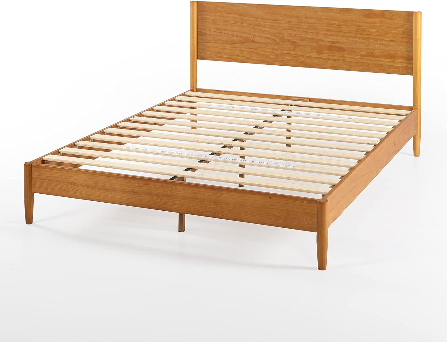 NEW - ZINUS QUEEN Allen Mid Century Wood Platform Bed Frame / Solid Wood Foundation / Wood Slat Support / No Box Spring Needed / Easy Assembly, Queen - Retail $305