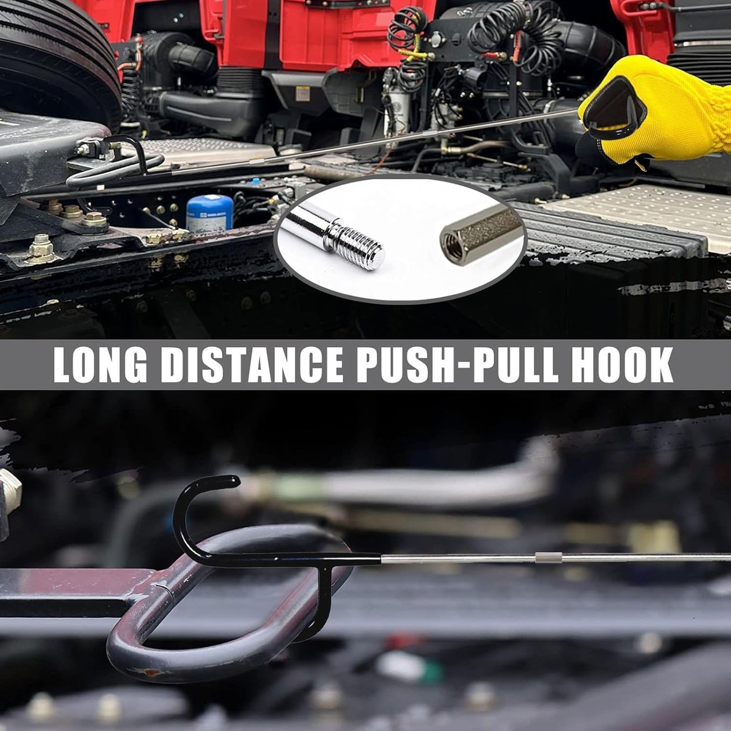 Stainless Steel Adjustable Pool Retrieval Hook 59 inches, Swimming Pool Equipment Hooks with 2 Hook Heads
