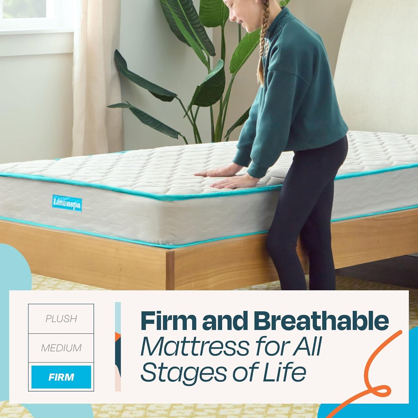 NEW - Linenspa 6 Inch Full XL Size Mattress - Firm Feel - Bonnell Spring with Foam Layer - Mattress in a Box - Youth or Kids Bed - Guest Bedroom - Durable and Breathable Support - Affordable - Full XL Size- White - Retail $179