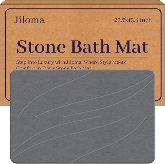 Stone Bath Mat Diatomaceous Earth Shower Mat Non-Slip Super Absorbent Bathroom Floor Mat Quick Drying Natural Easy to Clean(24 * 16 Grey)